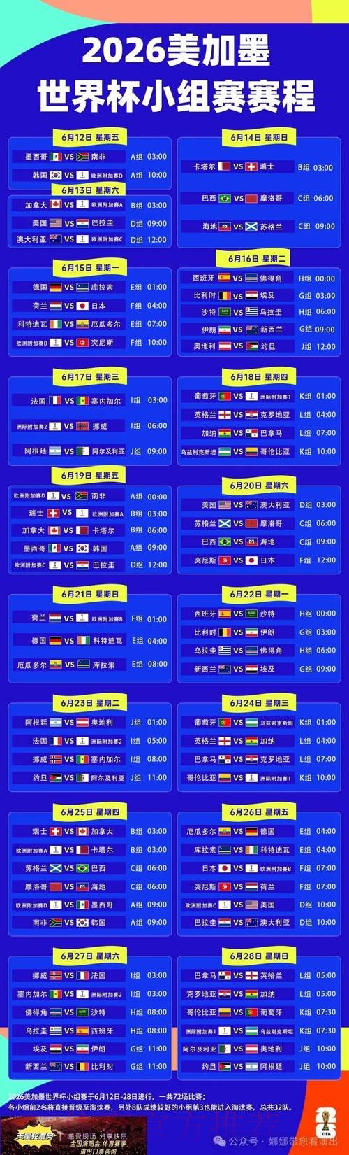 2026世界杯每日赛程最新最新时间表查询入口 2026世界杯每日赛程最新最新时间表查询入口